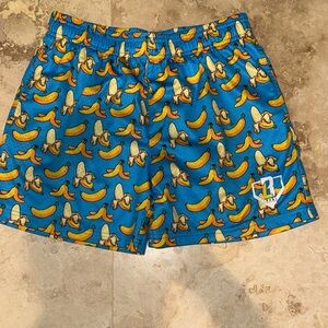 Blue Banana Print Kids Shorts